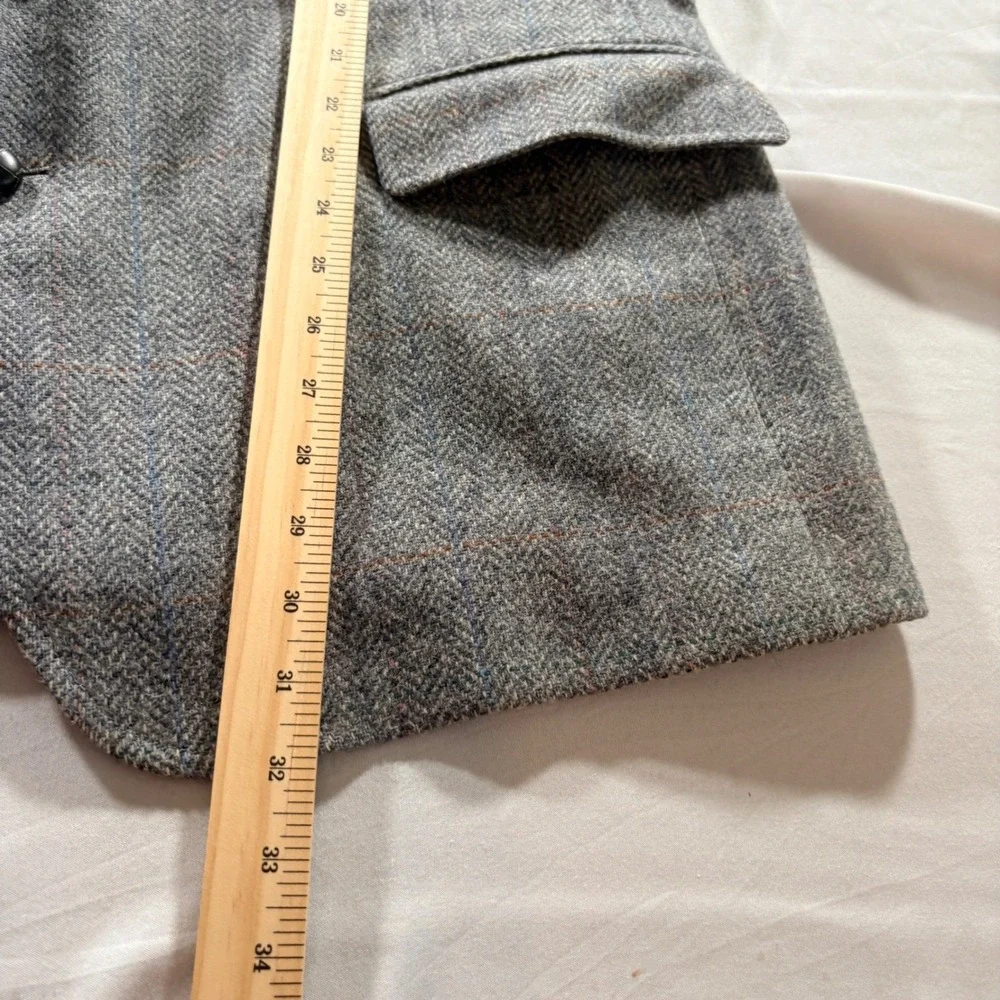 Oakton Ltd Wool Blazer Mens 46R Grey Herringbone Windowpane Sport Coat USA Made
